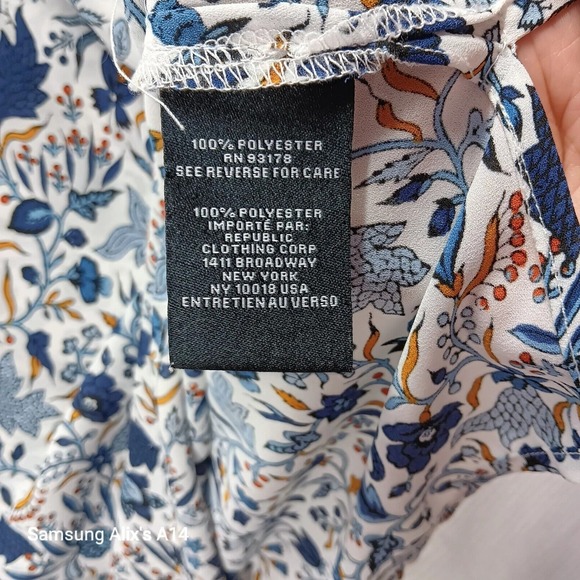 Premise Women blouse Sz 2X Floral Print Short sleeve Circular Cup White Blue - Picture 6 of 8